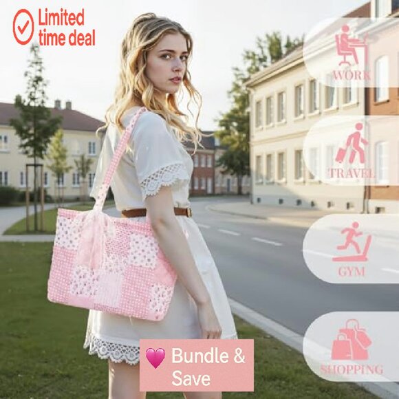 Quilted Tote Bag Lightweight Shoulder Purse Laptop Work Travel - Picture 8 of 8